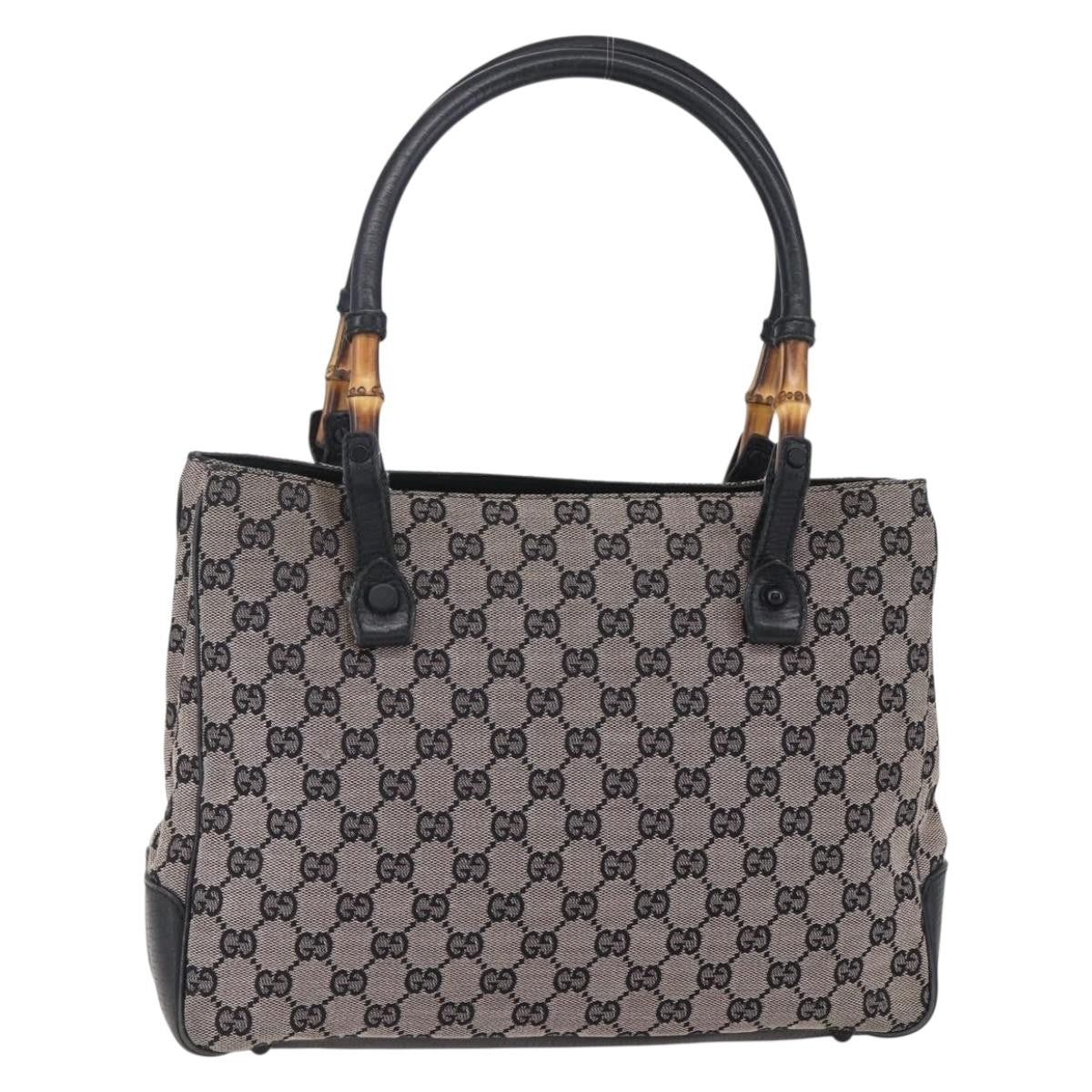 Gucci GUCCI GG Canvas Bamboo Tote Bag Navy 112526 Authentic 154654