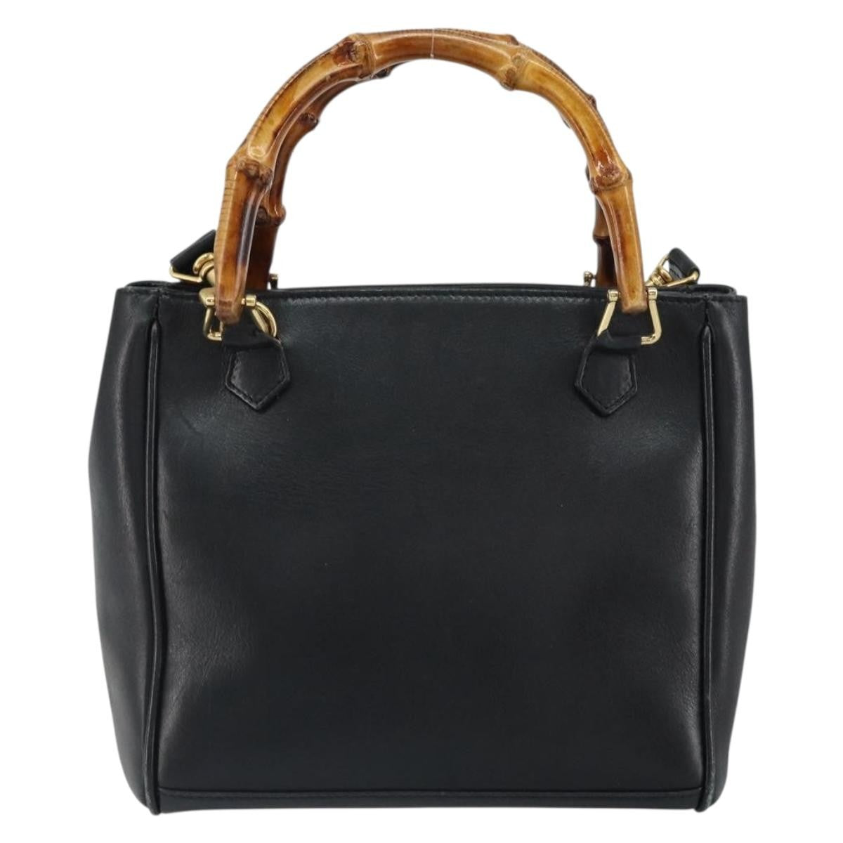 Gucci GUCCI Bamboo Hand Bag Leather 2way Black Gold 000 2122 0316 Authentic 160580