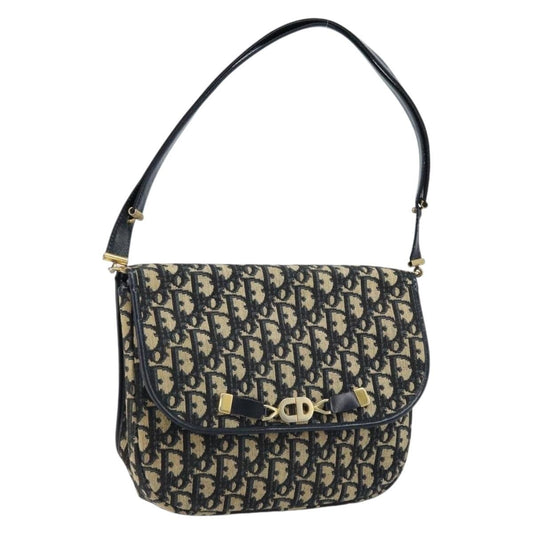 Dior Christian Dior Trotter Canvas Shoulder Bag Navy Gold Authentic gh1790