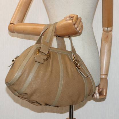Bvlgari BVLGARI Hand Bag Leather Beige Gold Authentic yk14360