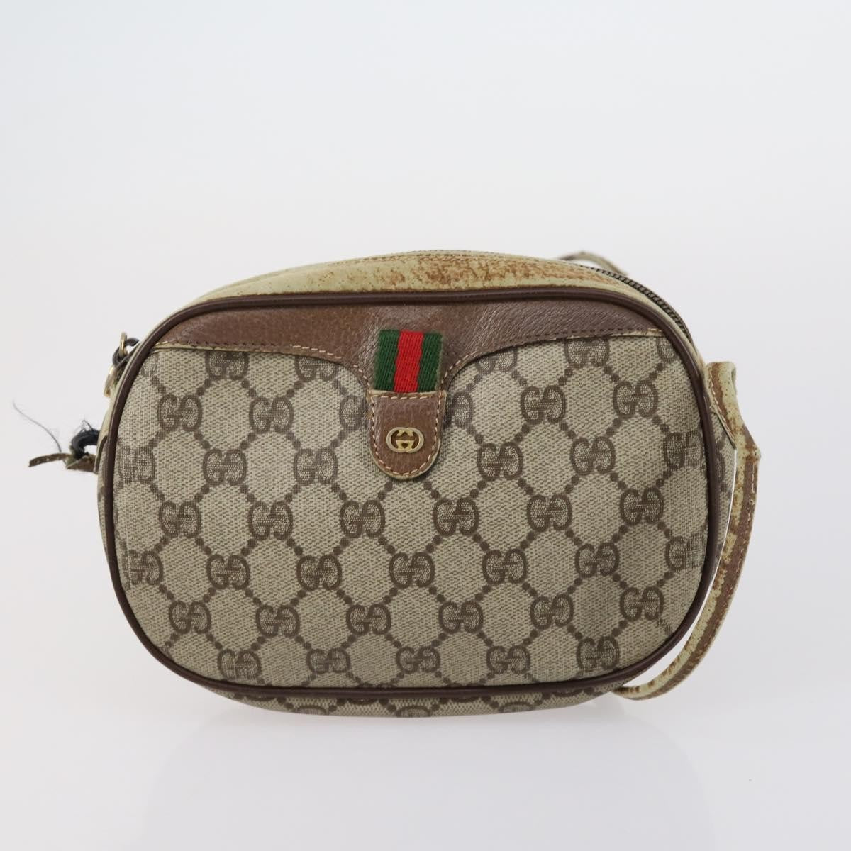 Gucci GUCCI GG Canvas Shoulder Bag Leather 3 Set Beige Dark Brown Authentic 152612