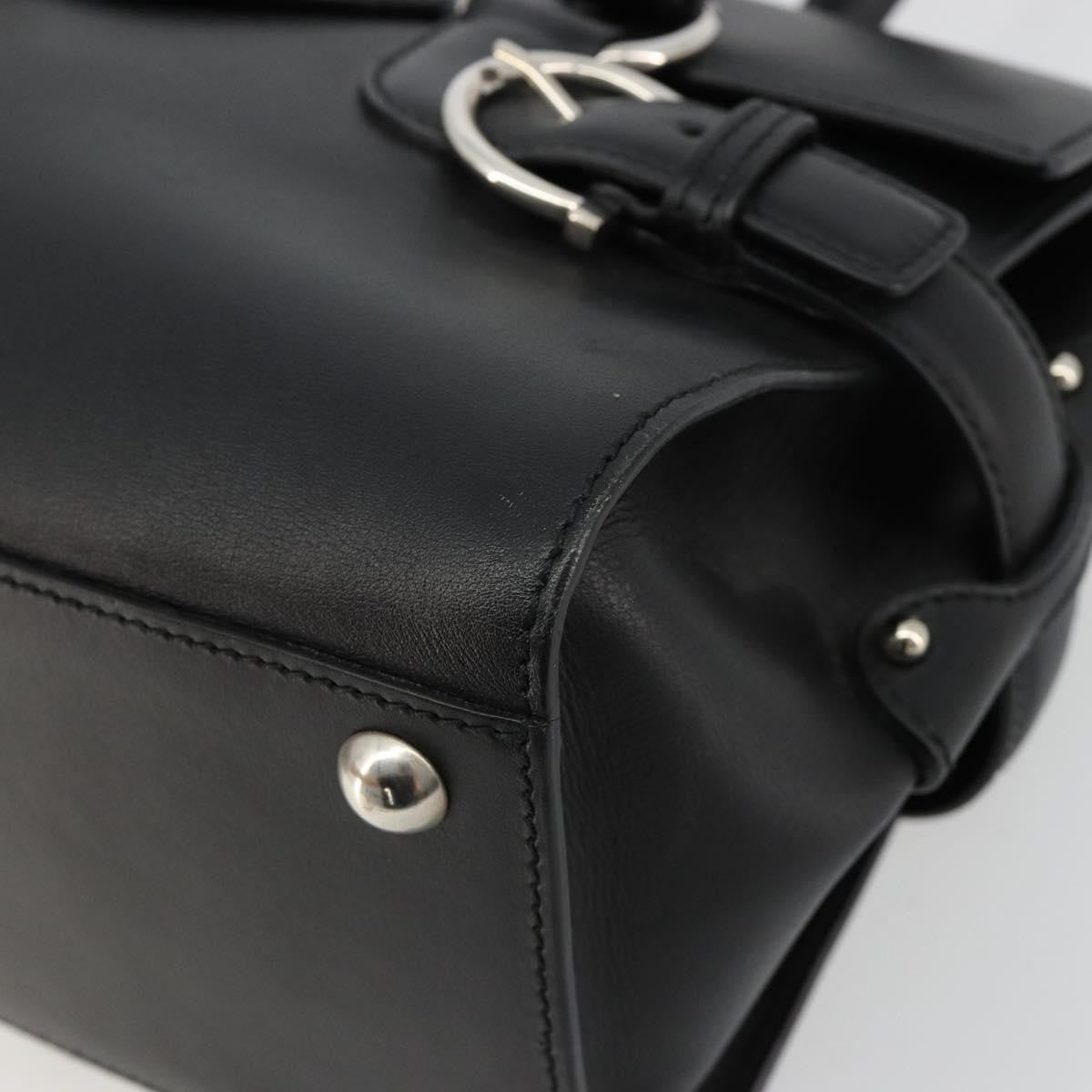 Salvatore Ferragamo Salvatore Ferragamo Gancini Hand Bag Leather Black Silver Authentic 180592