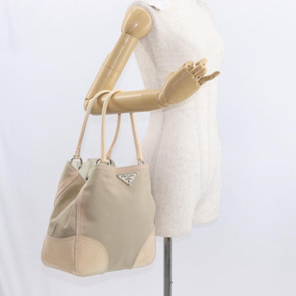 Prada PRADA Tote Bag Canvas Leather Beige Silver Authentic 160268