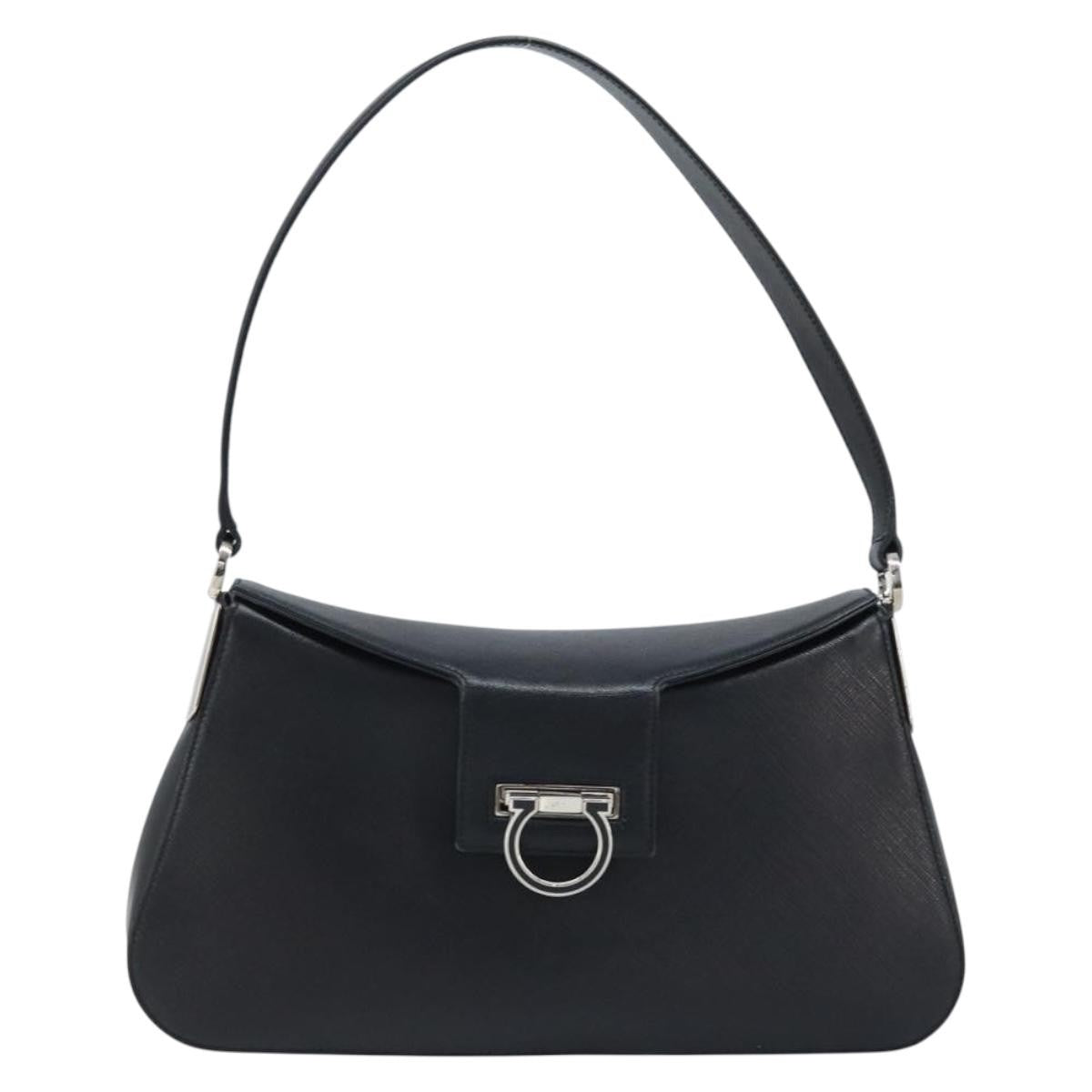 Salvatore Ferragamo Salvatore Ferragamo Gancini Shoulder Bag Leather Black Silver Authentic gh1877