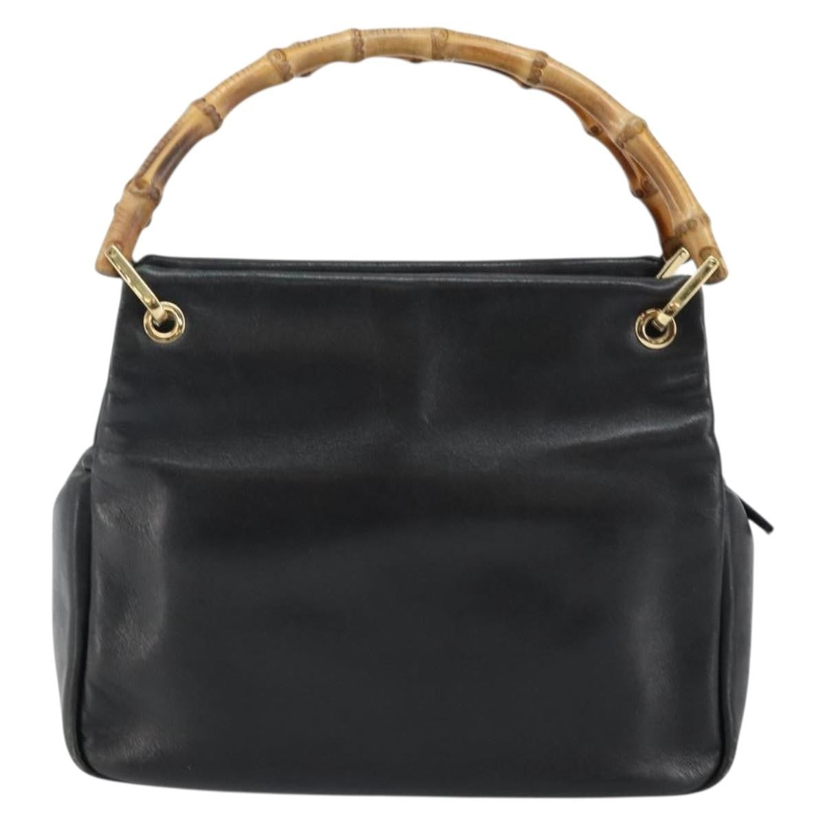 Gucci GUCCI Bamboo Hand Bag Leather Black Gold 000 2865 0575 Authentic 143348
