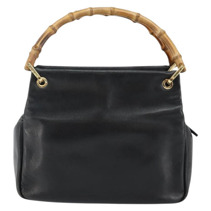 Gucci GUCCI Bamboo Hand Bag Leather Black Gold 000 2865 0575 Authentic 143348