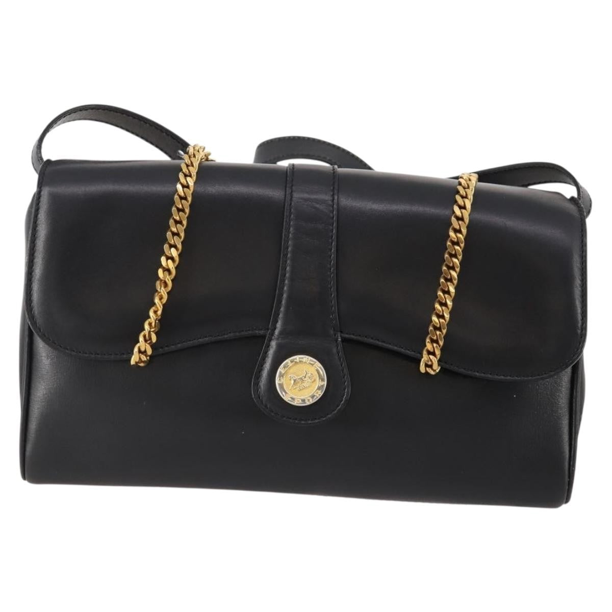 Celine CELINE Chain Shoulder Bag Leather Black Gold Authentic BAZ281
