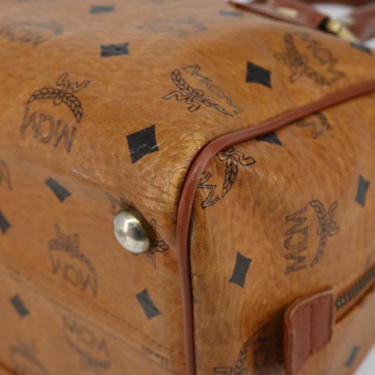 MCM MCM Logogram Vicetos Boston Bag PVC Leather Brown Gold Authentic gh904