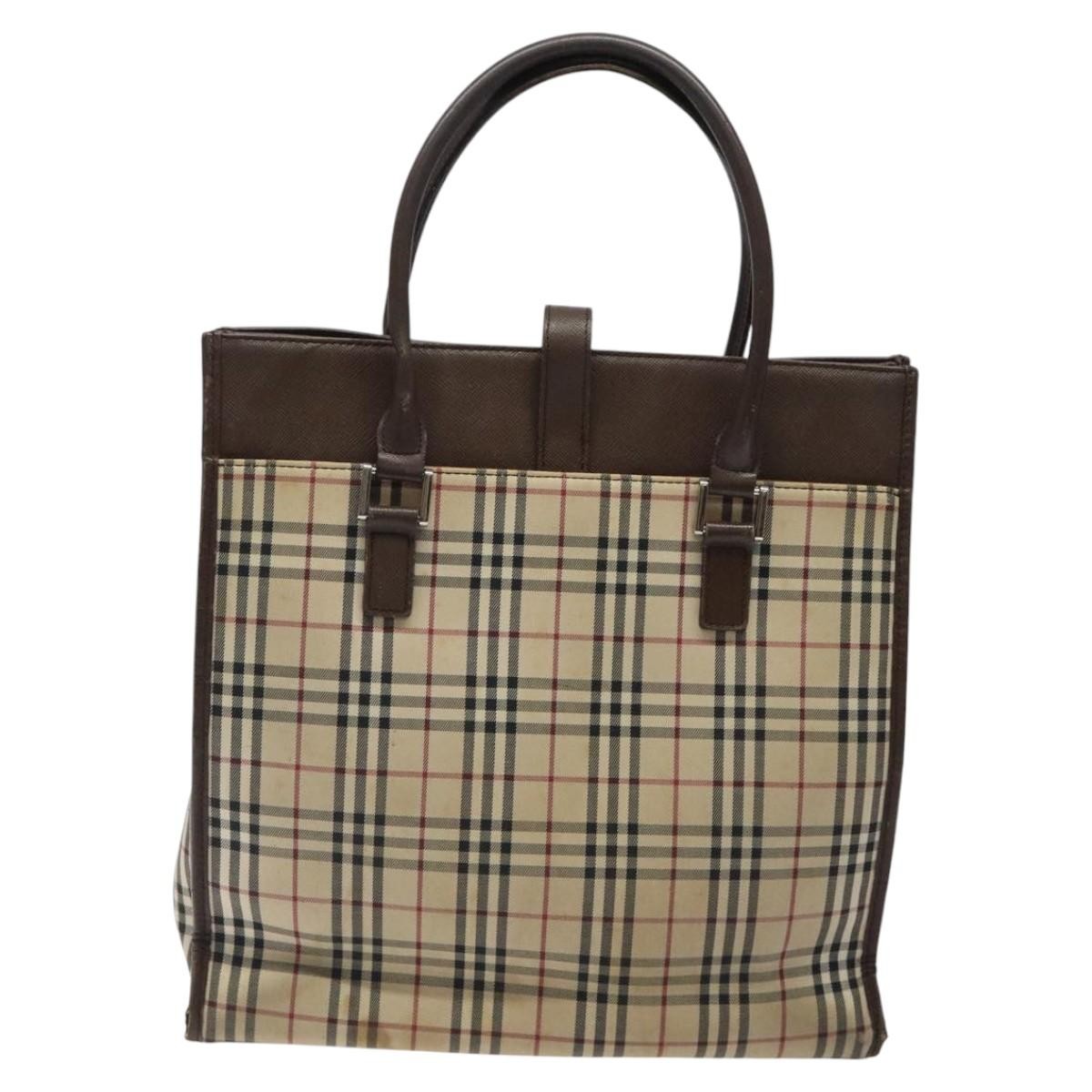 Burberry BURBERRY Nova Check Tote Bag Canvas Beige Silver Authentic 118228