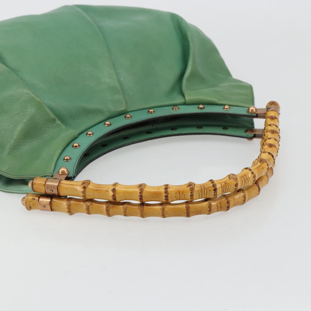 Gucci GUCCI Bamboo Shoulder Bag Leather Green Gold 124293 Authentic 180305A