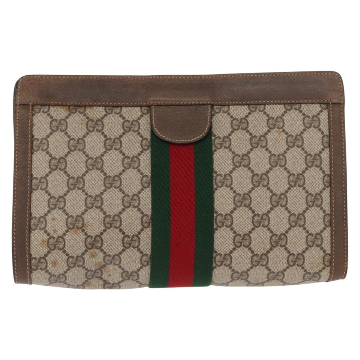 Gucci GUCCI GG Supreme Web Sherry Line Clutch Bag PVC Beige 89 01 002 Authentic BA9822
