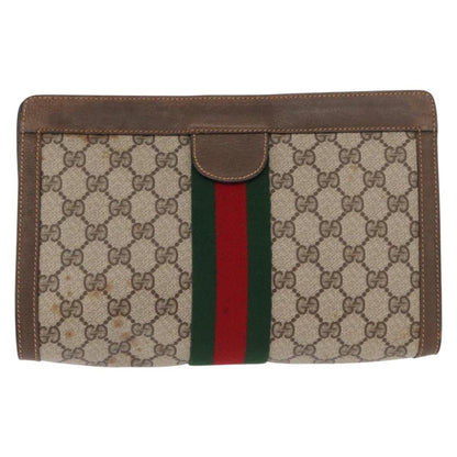 Gucci GUCCI GG Supreme Web Sherry Line Clutch Bag PVC Beige 89 01 002 Authentic BA9822