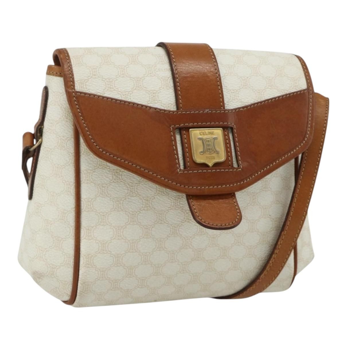 Celine CELINE Macadam Canvas Shoulder Bag PVC Leather White Gold Authentic ep14261