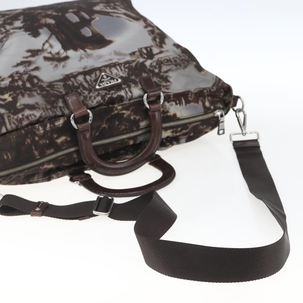 Prada PRADA Hand Bag Nylon 2way Brown Silver Authentic 163076