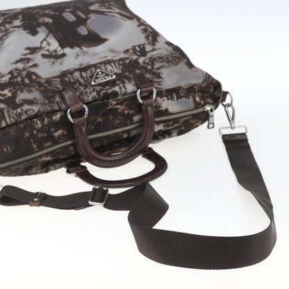 Prada PRADA Hand Bag Nylon 2way Brown Silver Authentic 163076