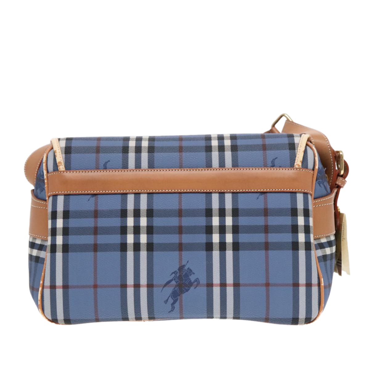 Burberrys Burberrys Nova Check Shoulder Bag PVC Leather Blue Gold Authentic 92155