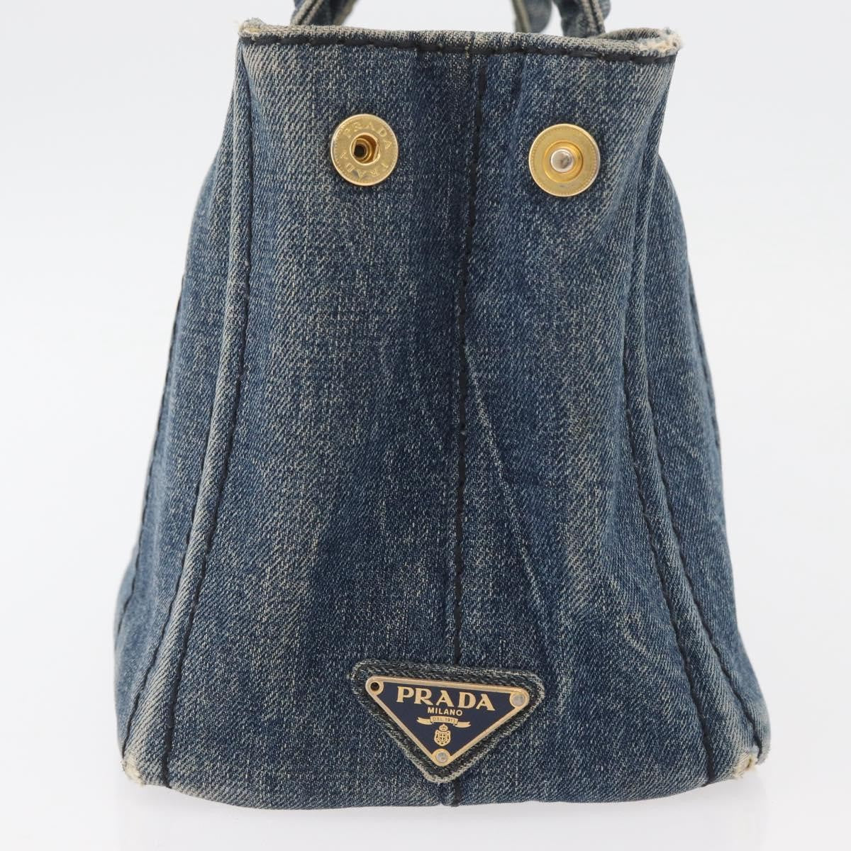 Prada PRADA Canapa PM Hand Bag Denim Blue Gold Authentic bs34435