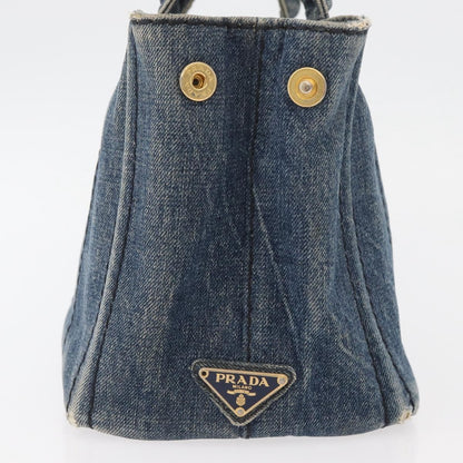 Prada PRADA Canapa PM Hand Bag Denim Blue Gold Authentic bs34435
