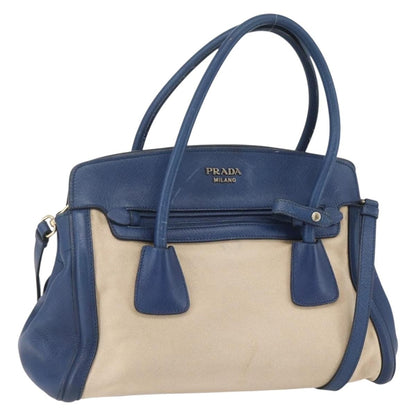 Prada PRADA Hand Bag Canvas 2way Beige Blue Authentic ka891