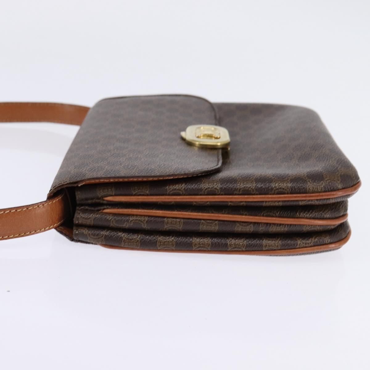Celine CELINE Macadam Canvas Shoulder Bag PVC Leather Brown Gold Authentic 128916