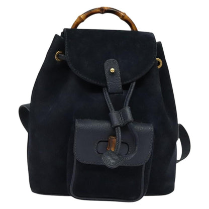 Gucci GUCCI Bamboo Backpack Suede Navy Gold 003 2034 0030 Authentic ep10733 Bag