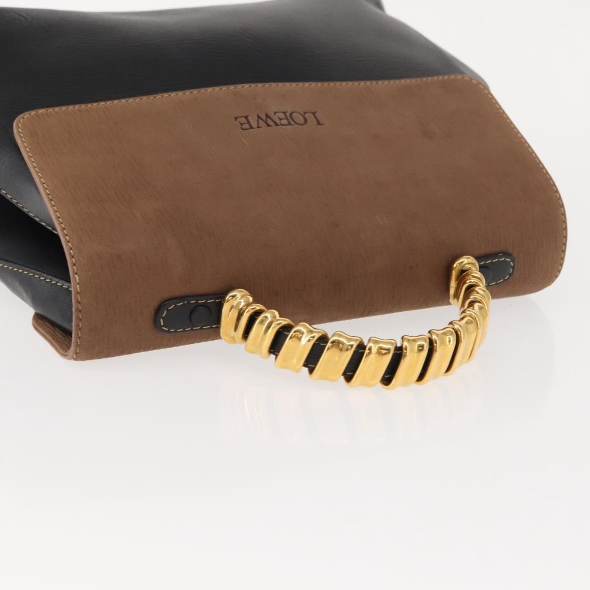Loewe LOEWE Velazquez Hand Bag Leather Suede Brown Black gold Authentic 149533