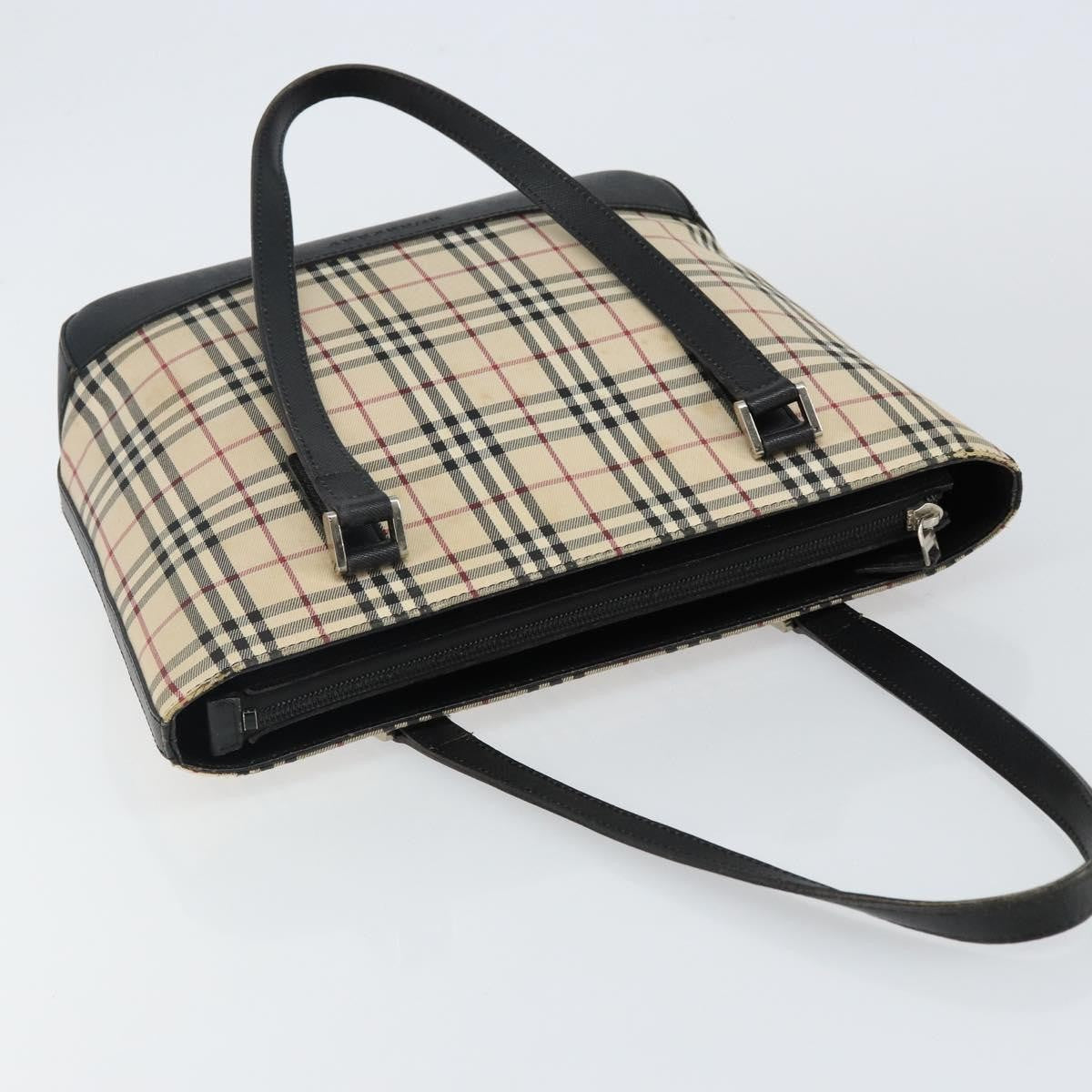 Burberry BURBERRY Nova Check Tote Bag Canvas Beige Silver Authentic BA5979