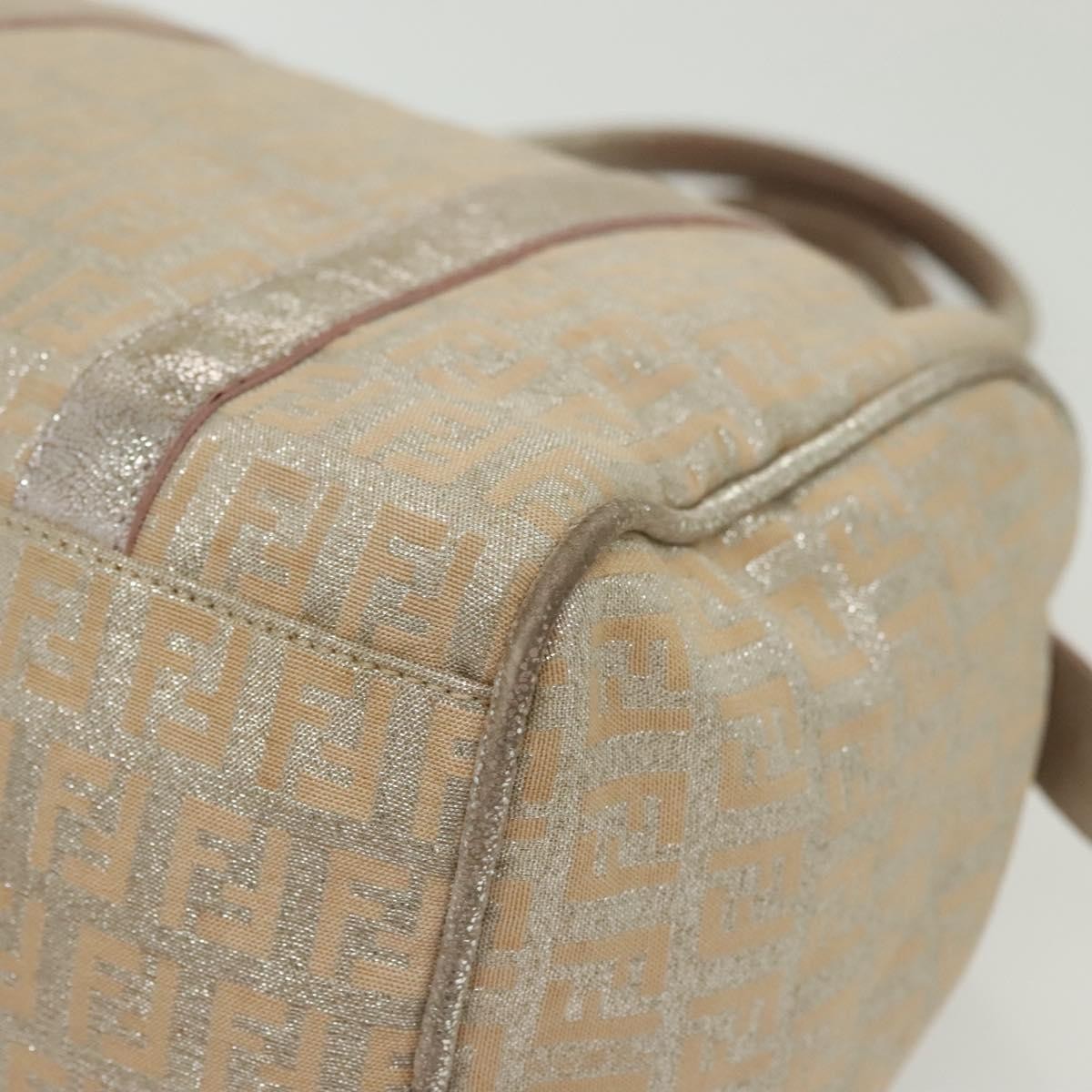Fendi FENDI Zucchino Canvas Hand Bag Silver Gold Authentic 139411