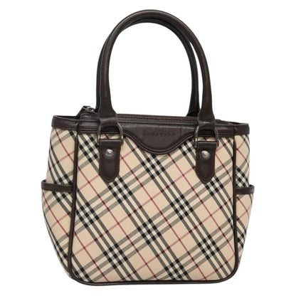 Burberry BURBERRY Nova Check Hand Bag Canvas Beige Silver Authentic ep9645