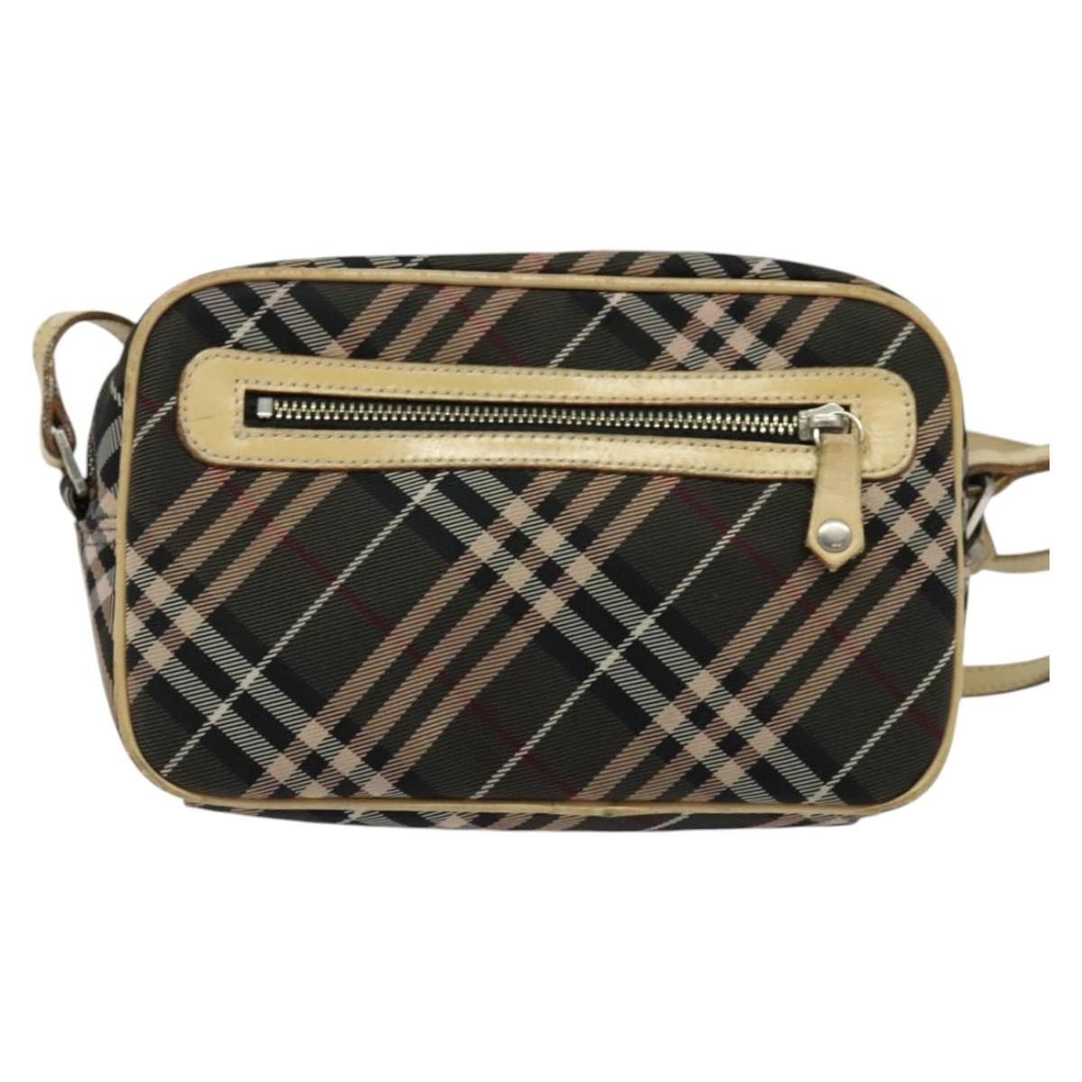 Burberry BURBERRY Nova Check Blue Label Shoulder Bag Nylon Brown Silver Authentic ti3061
