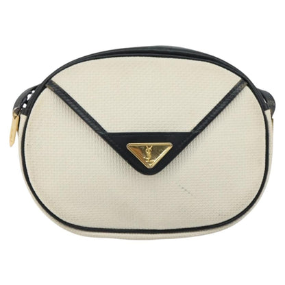 Saint Laurent SAINT LAURENT Shoulder Bag Leather White Gold Authentic 156806