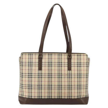 Burberry BURBERRY Nova Check Tote Bag Canvas Leather Beige Silver Authentic 144429