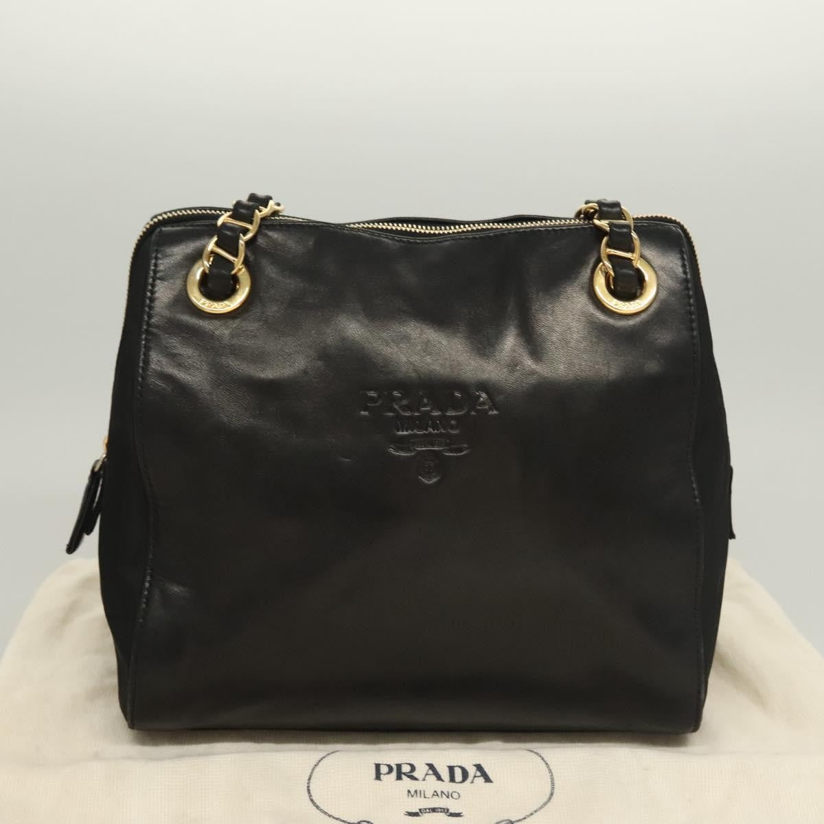 Prada PRADA Chain Shoulder Bag Leather Black Gold Authentic yk18939