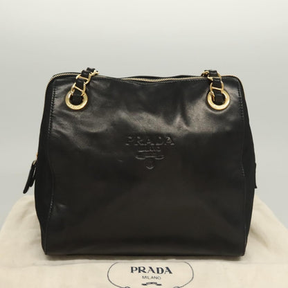 Prada PRADA Chain Shoulder Bag Leather Black Gold Authentic yk18939