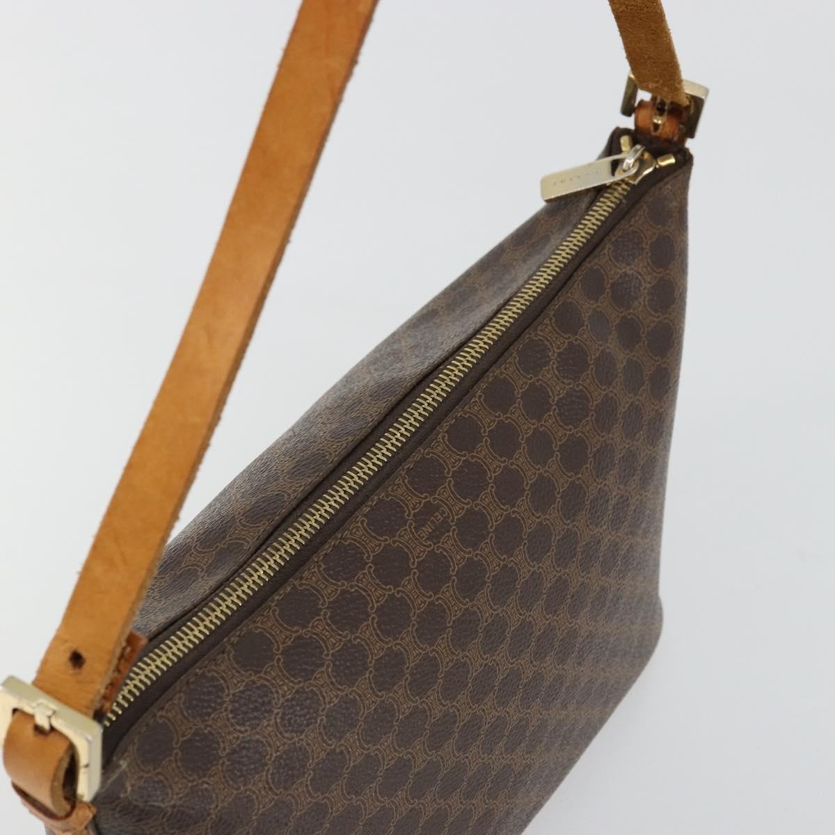 Celine CELINE Macadam Canvas Shoulder Bag PVC Leather Brown Gold Authentic bs34810