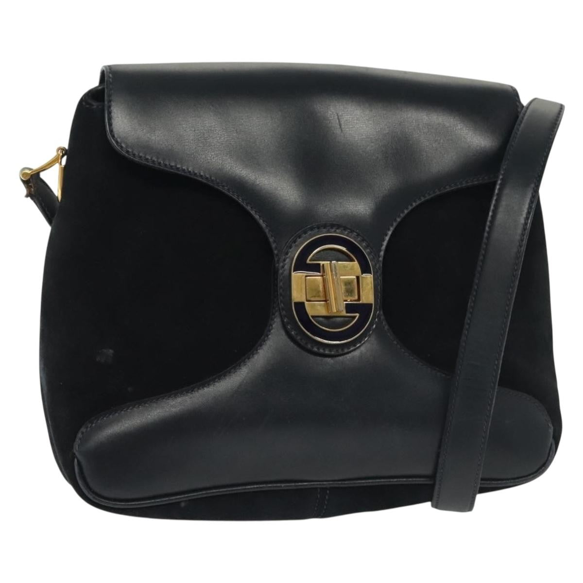 Gucci GUCCI Shoulder Bag Suede Navy Gold Authentic ep10549