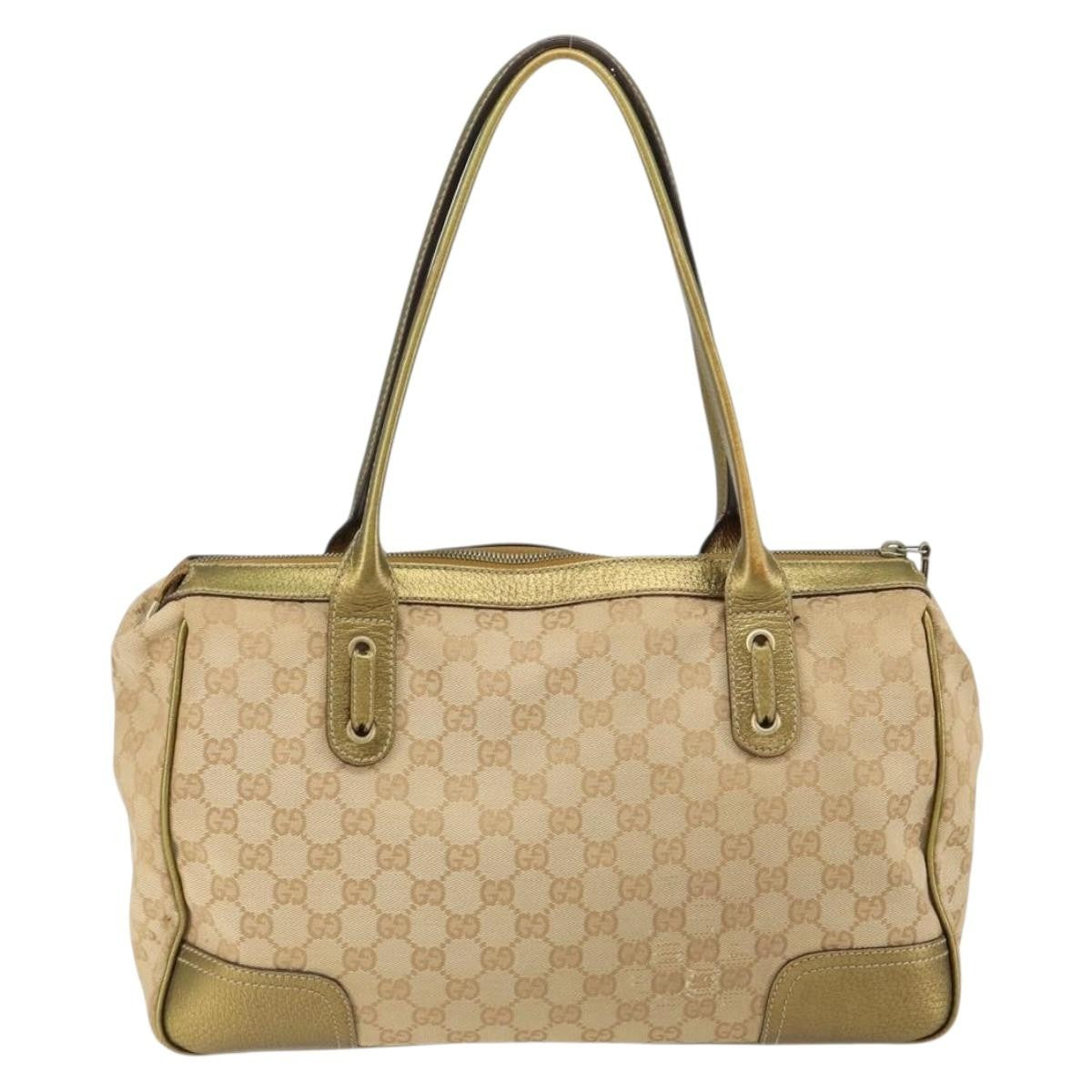 Gucci GUCCI GG Canvas Shoulder Bag Beige Gold 177052 Authentic 121395