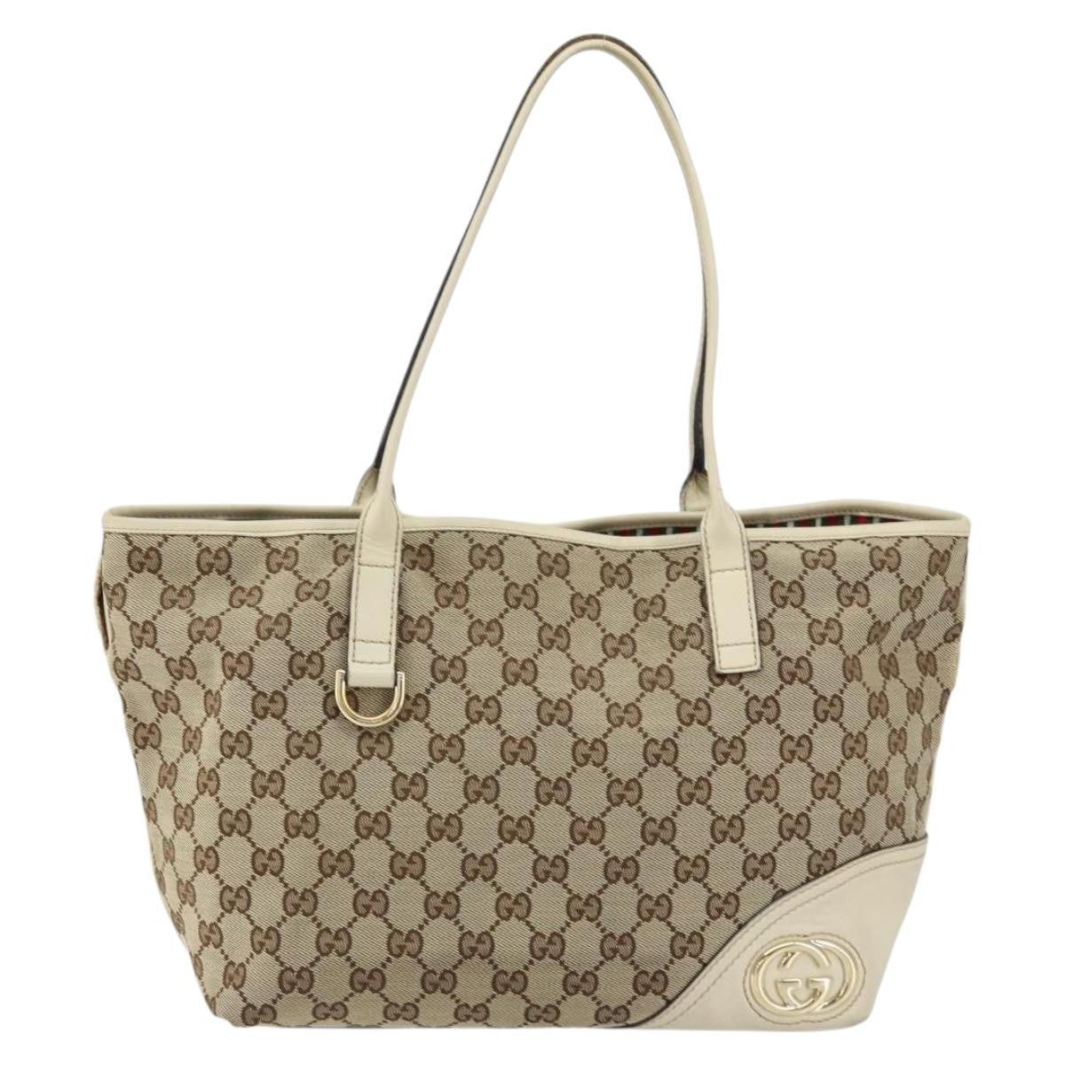 Gucci GUCCI GG Canvas Newbrit Tote Bag Beige Gold 169946 Authentic gh1314