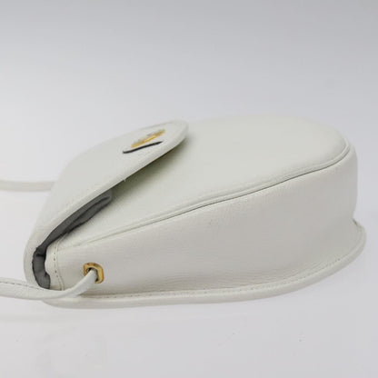 Dior Christian Dior Shoulder Bag Leather White Gold Authentic BA1797