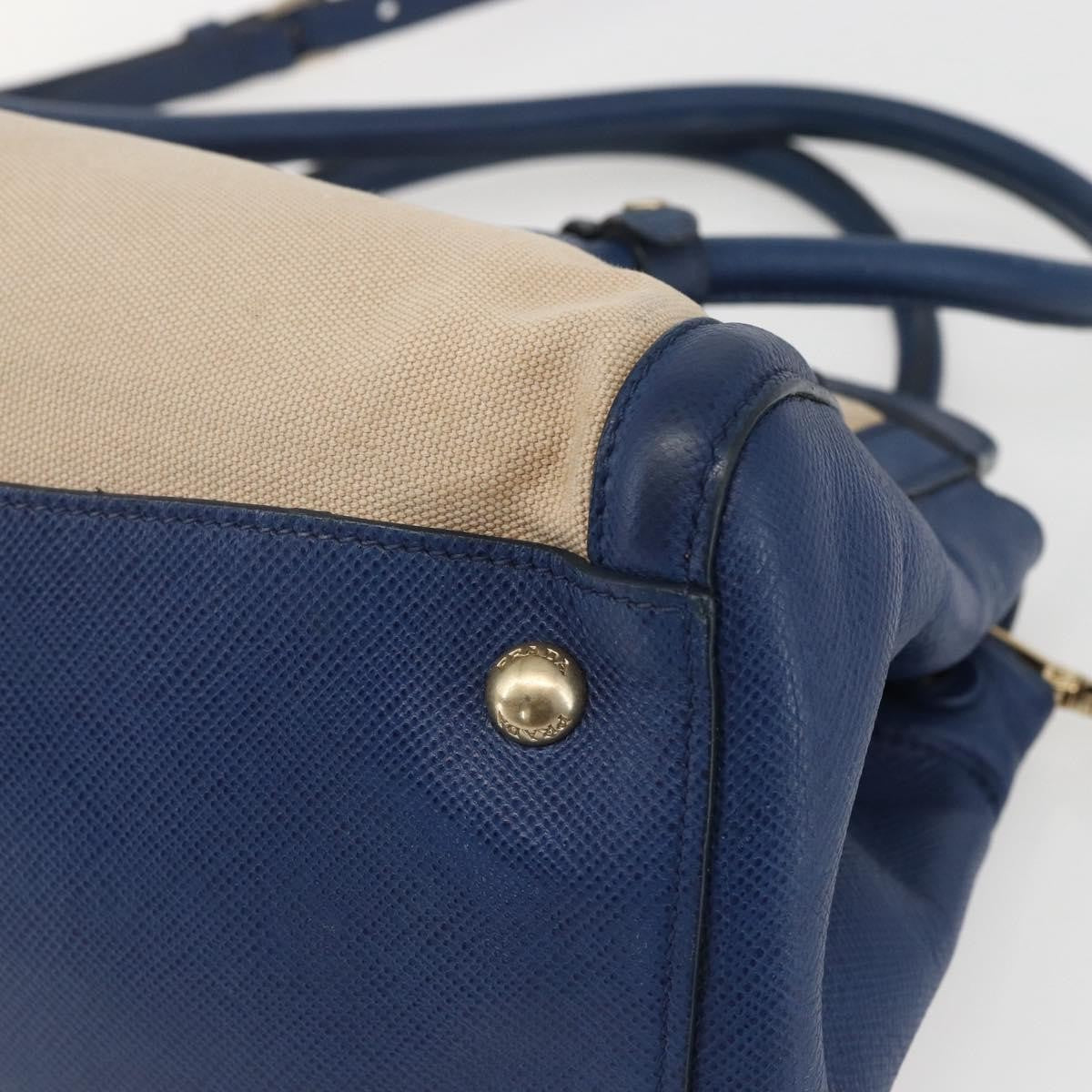 Prada PRADA Hand Bag Canvas 2way Beige Blue Authentic ka891