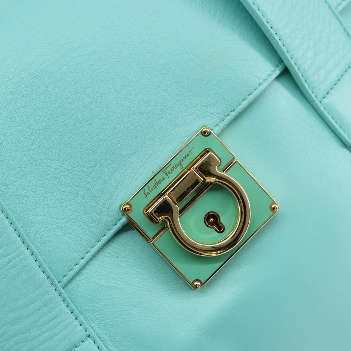 Salvatore Ferragamo Salvatore Ferragamo Gancini Hand Bag Leather Turquoise Blue Gold Authentic 150296