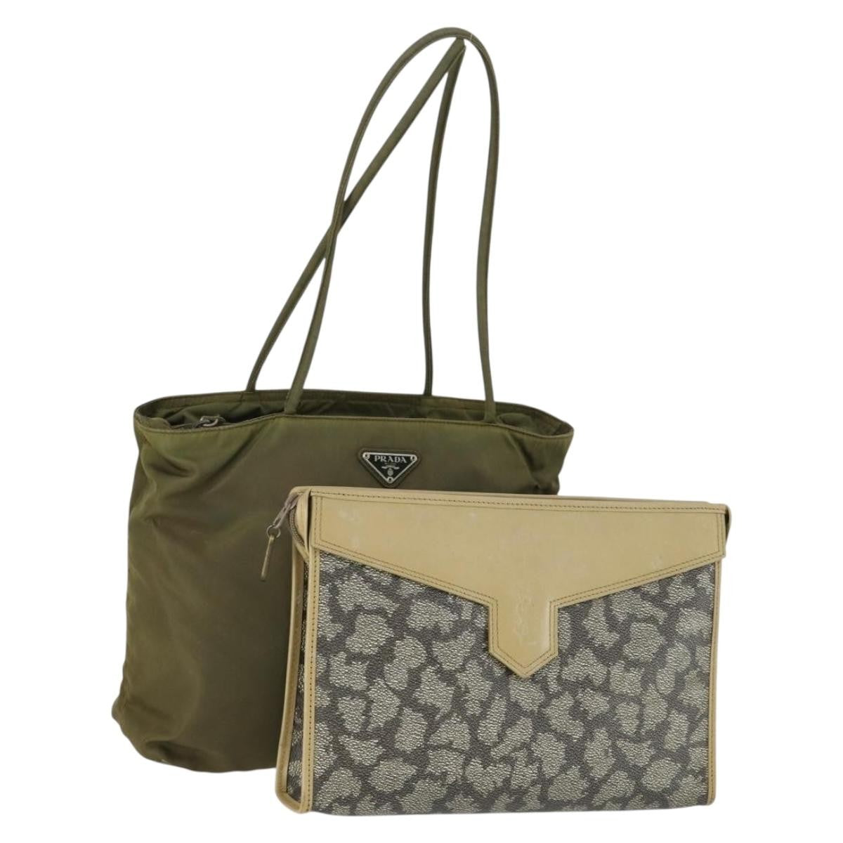 Saint Laurent SAINT LAURENT PRADA Bag Nylon PVC 2 Set Gray Khaki Authentic 162220