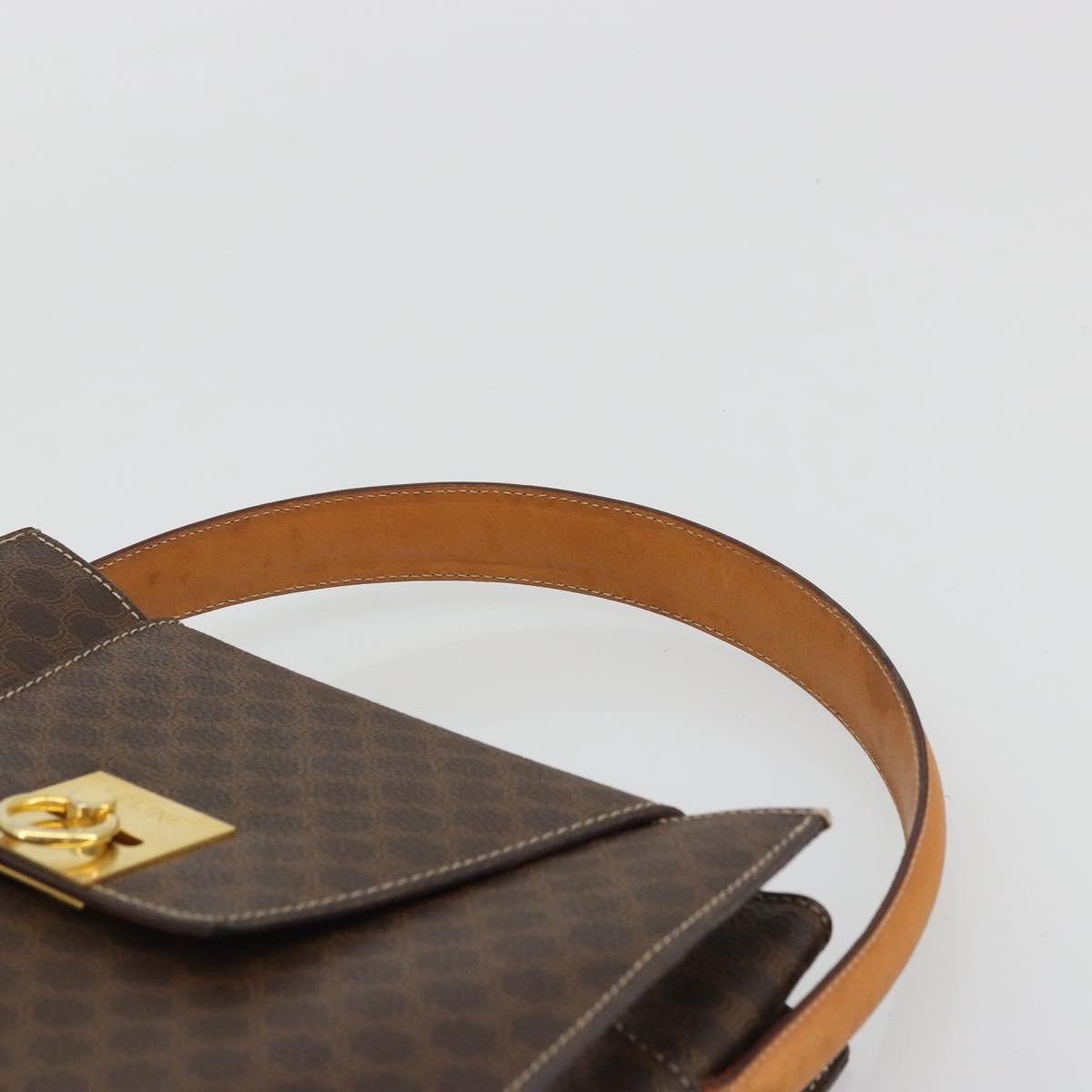 Celine CELINE Macadam Canvas Hand Bag PVC Leather Brown Gold Authentic YKZ1290