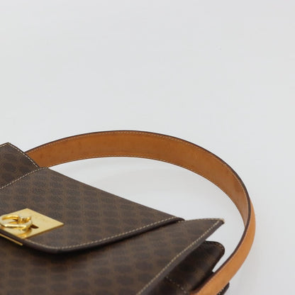 Celine CELINE Macadam Canvas Hand Bag PVC Leather Brown Gold Authentic YKZ1290