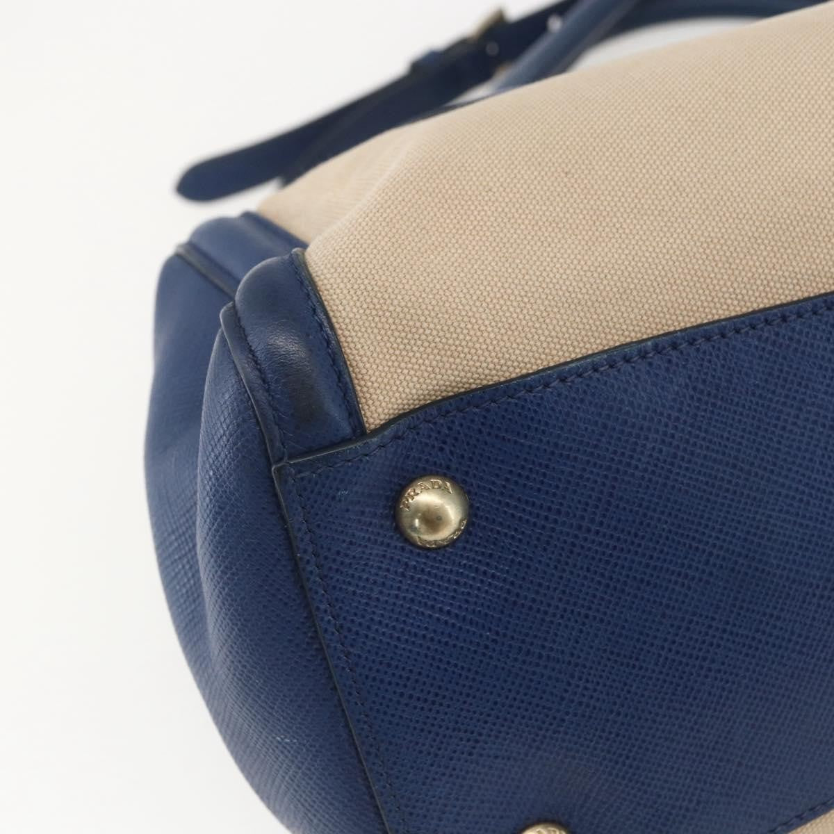 Prada PRADA Hand Bag Canvas 2way Beige Blue Authentic ka891