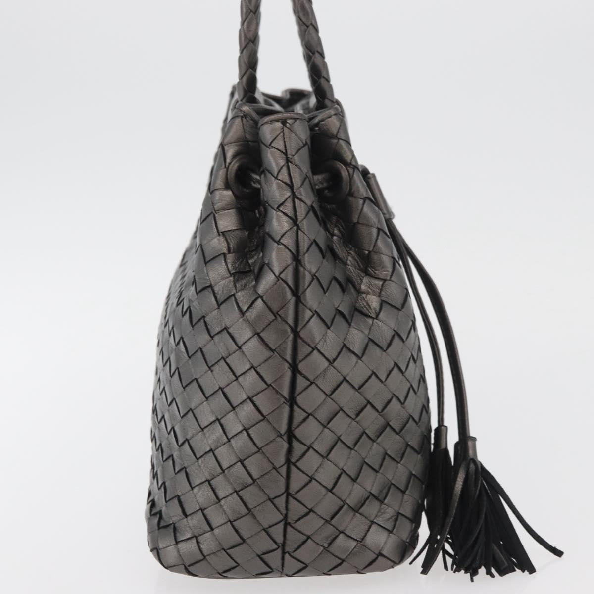 BOTTEGAVENETA BOTTEGAVENETA BOTTEGA VENETA INTRECCIATO Purse Hand Bag Leather Silver Gold Authentic 177803