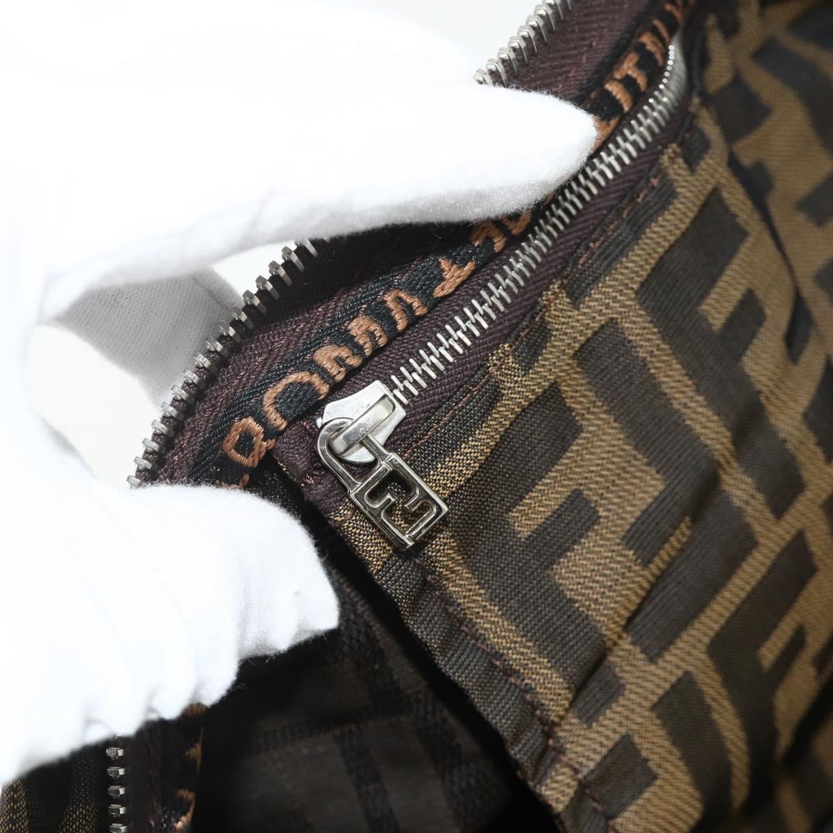 Fendi FENDI Zucca Canvas Hand Bag Black Brown Authentic 175169