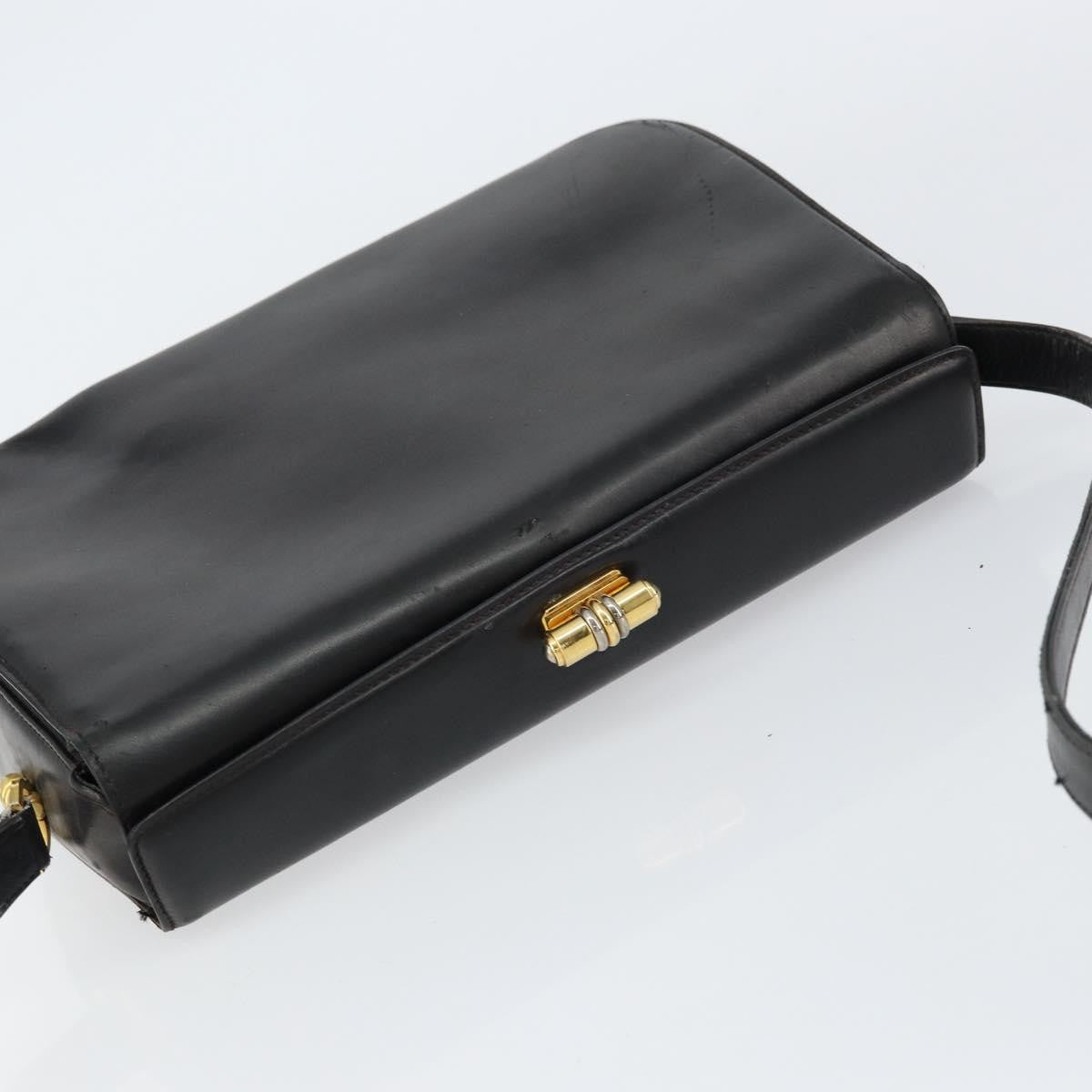 Gucci GUCCI Shoulder Bag Leather Black Gold Authentic 155306