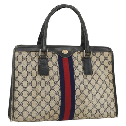 Gucci GUCCI GG Supreme Sherry Line Hand Bag PVC Navy Gold 010 378 Authentic BAZ548
