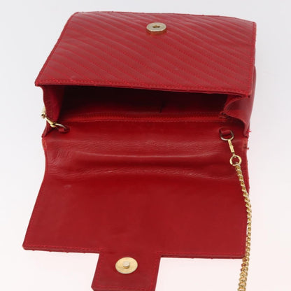 Celine CELINE Chain Shoulder Bag Leather 2way Red Gold Authentic BA13005